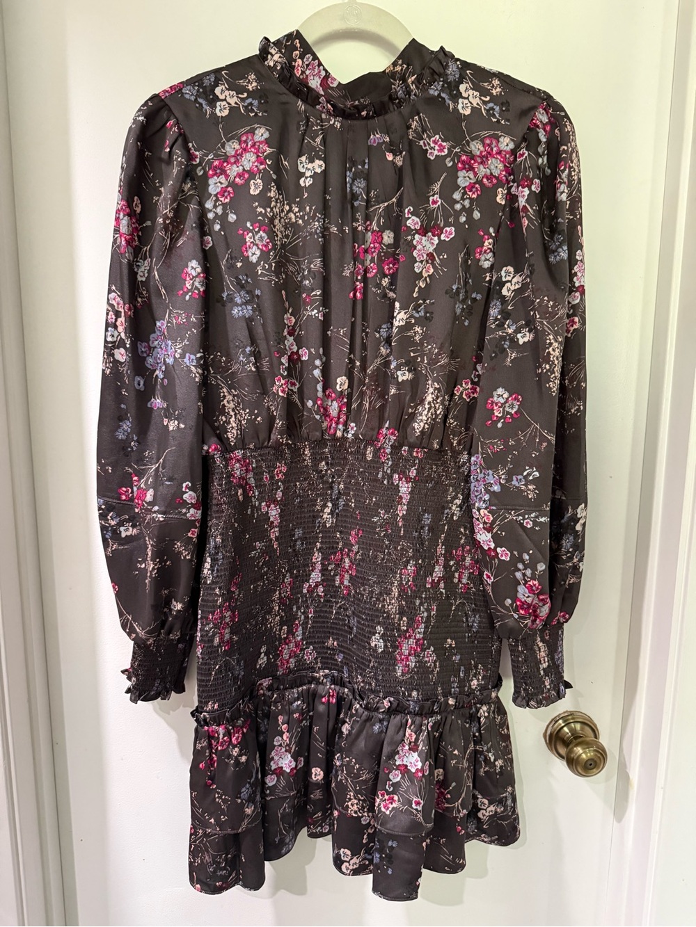 cinq a sept Black Floral Long-Sleeve Mini Dress